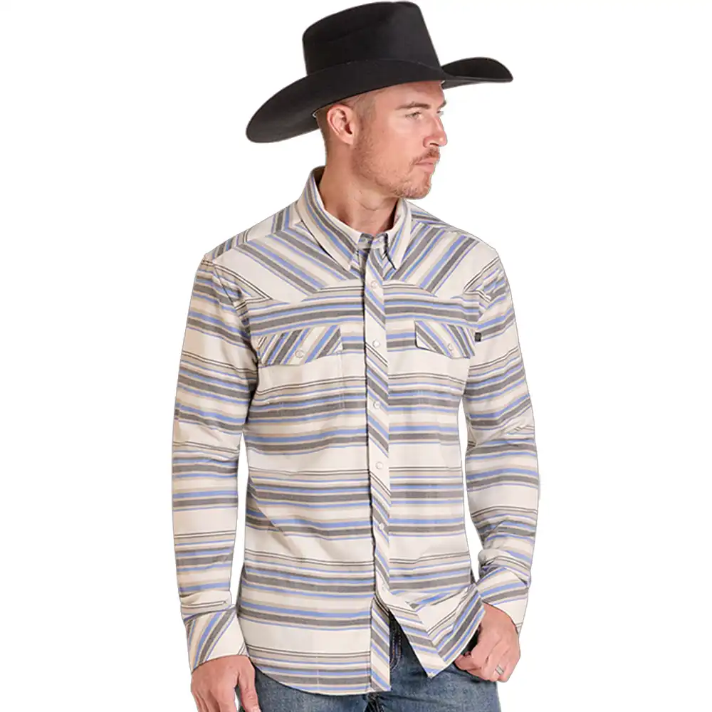 rock n roll denim men's long sleeve flannel shirt