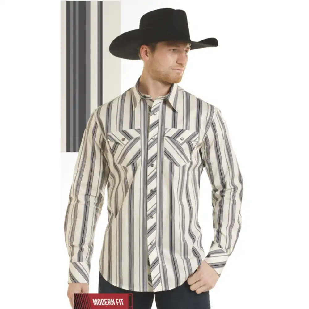 rock n roll denim men's long sleeve stripe shirt