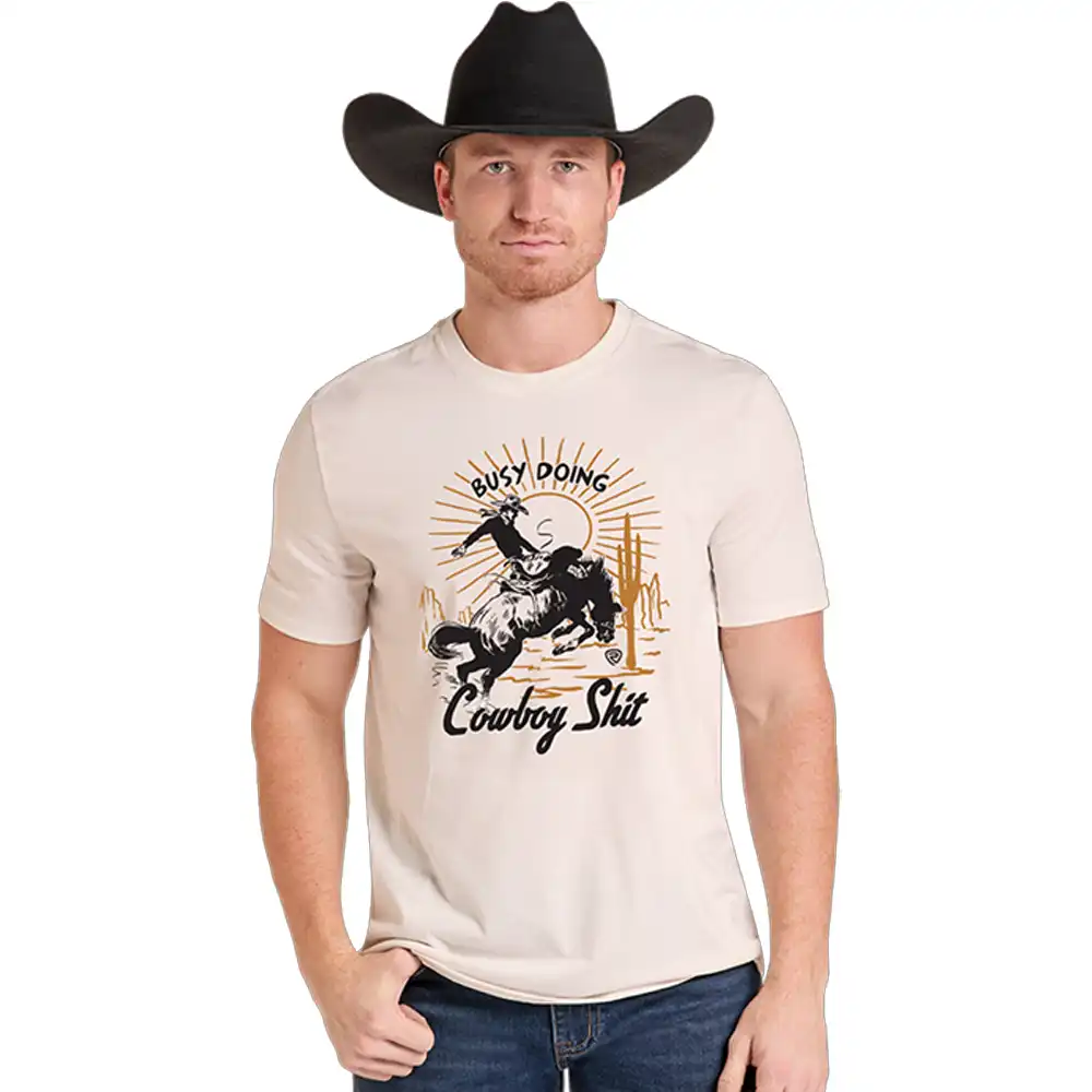 rock n roll denim men's bronco tee
