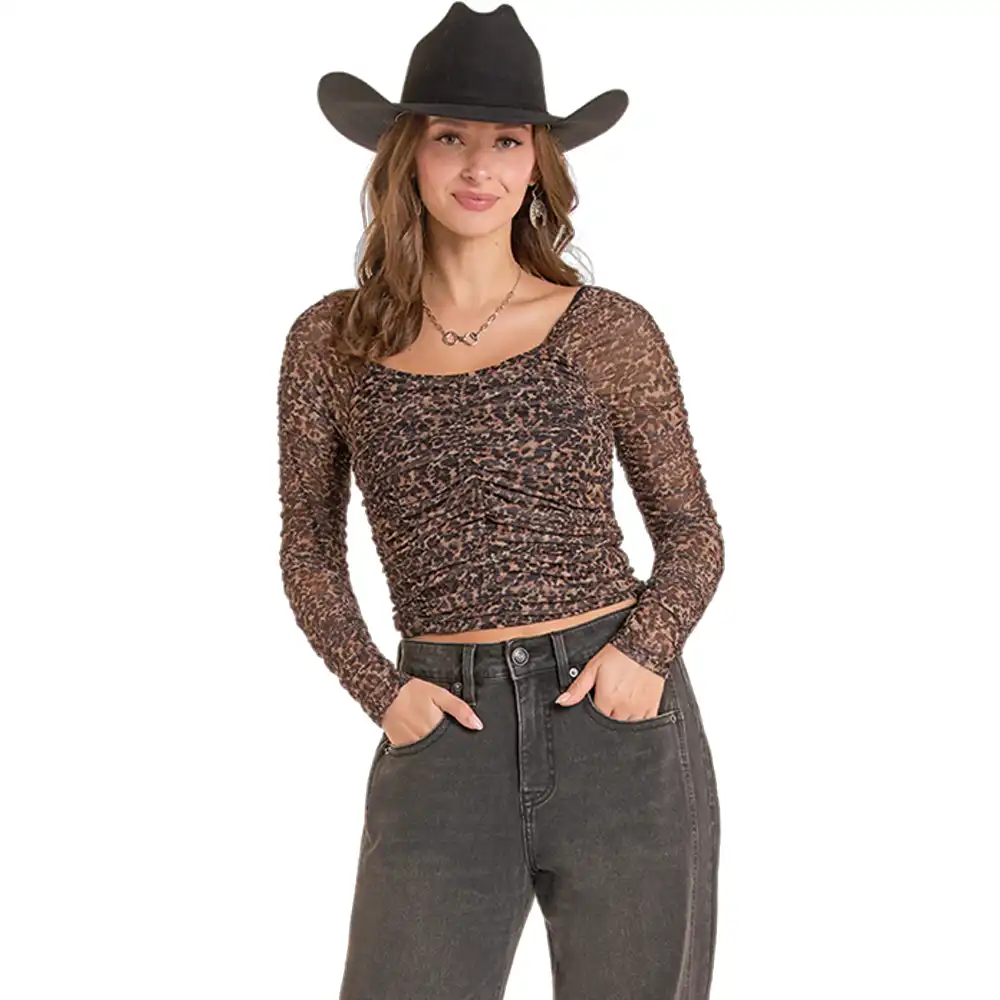 rock n roll denim women's cheetah top