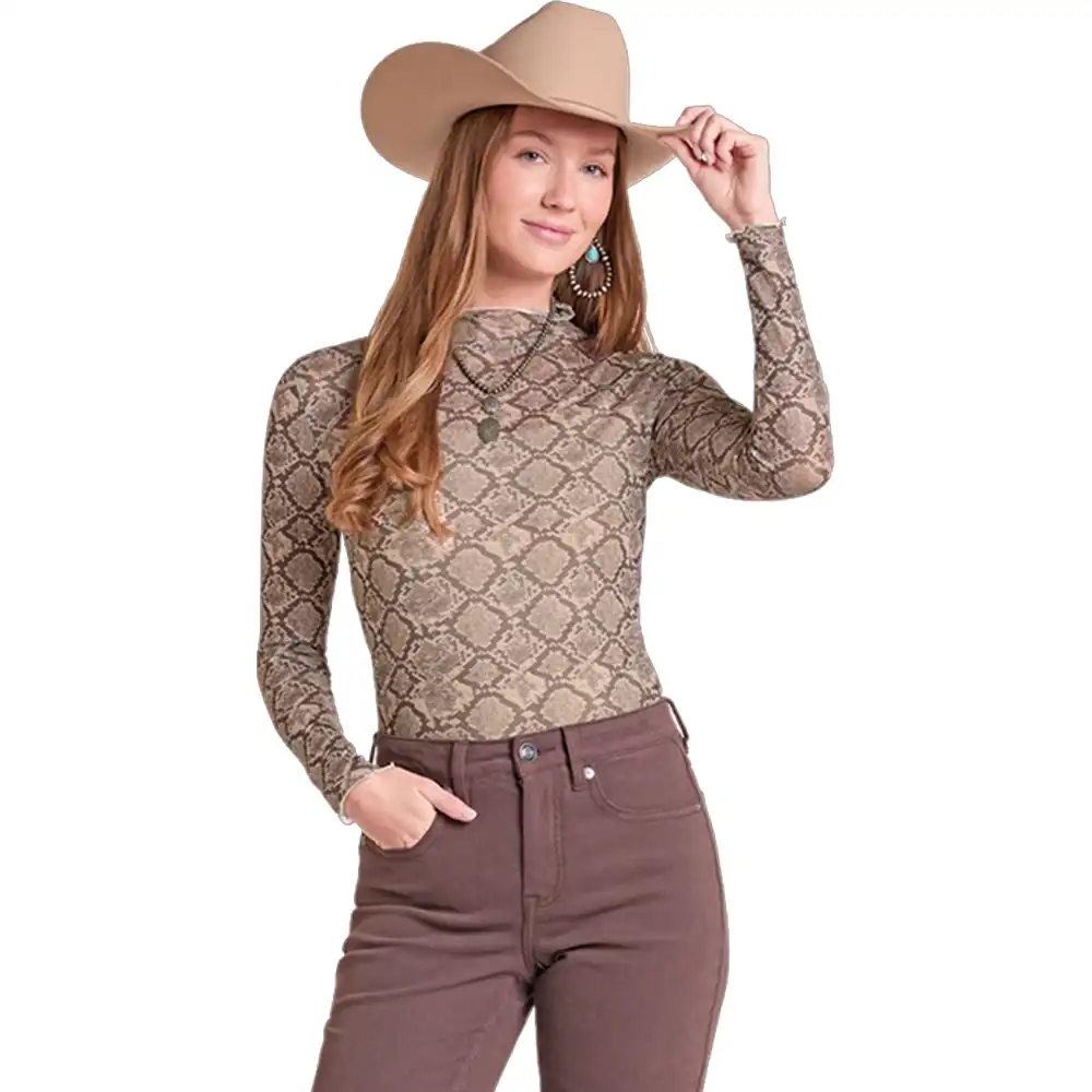 rock n roll denim women's snake print top