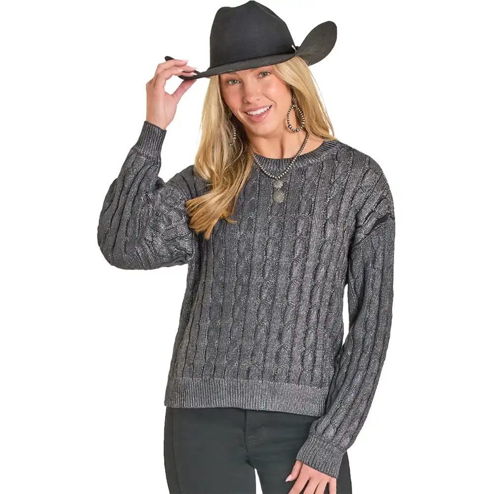 rock n roll denim silver sweater