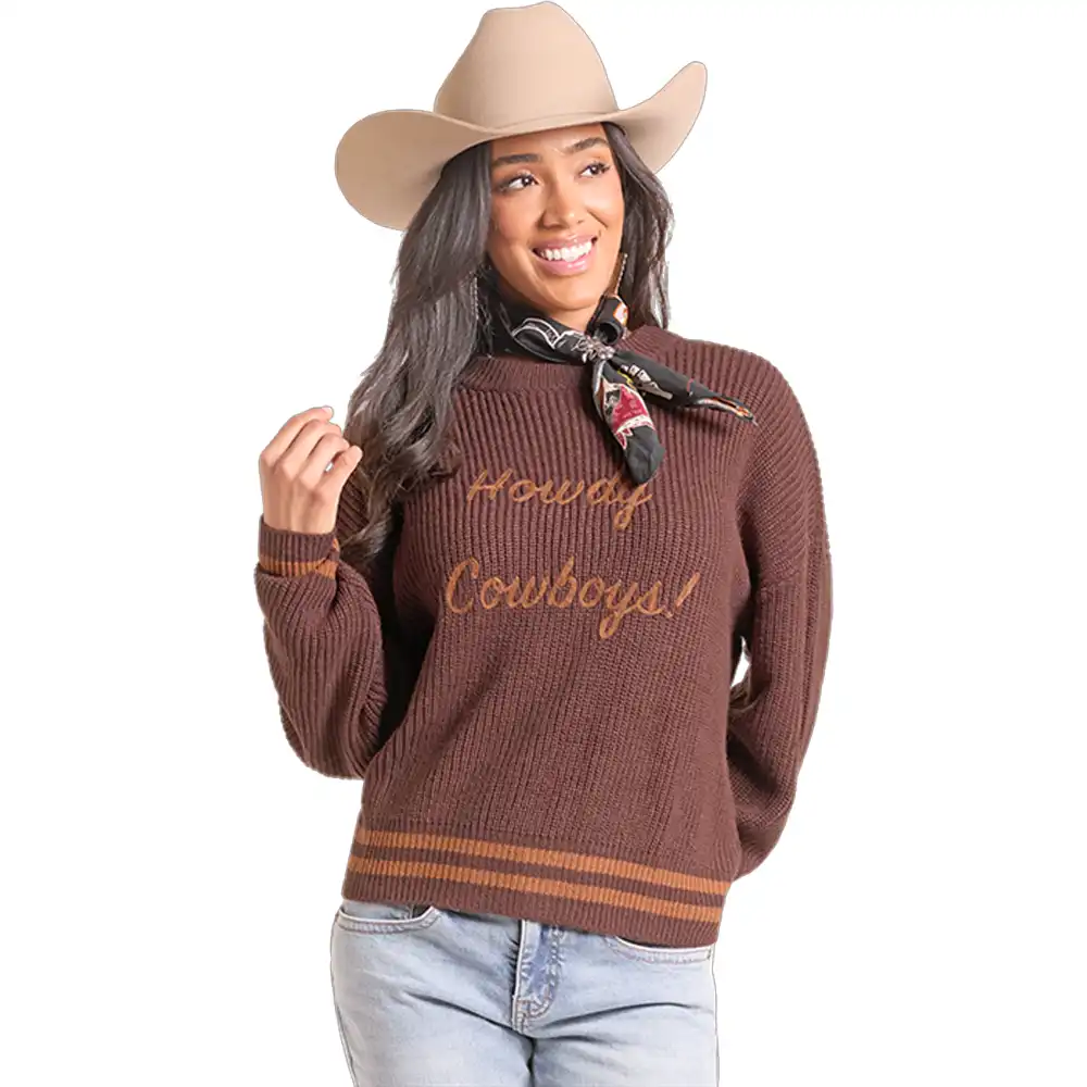 rock n roll denim women's howdy sweater