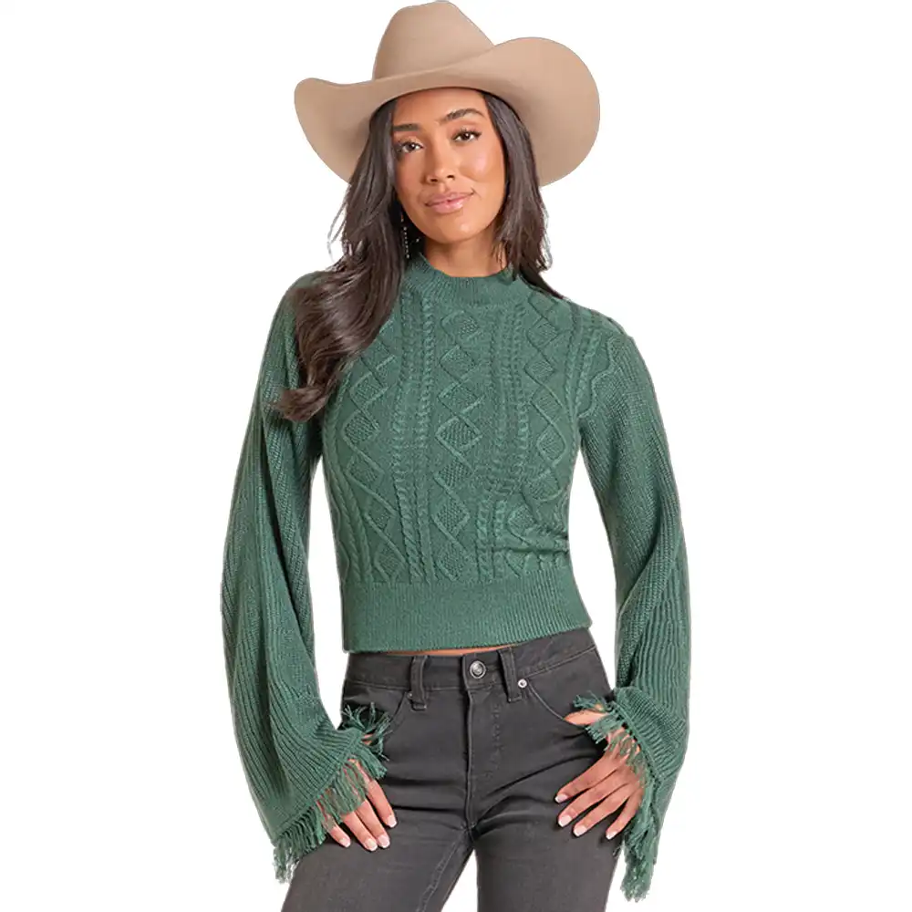 rock n roll denim women's flare sleeve sweater