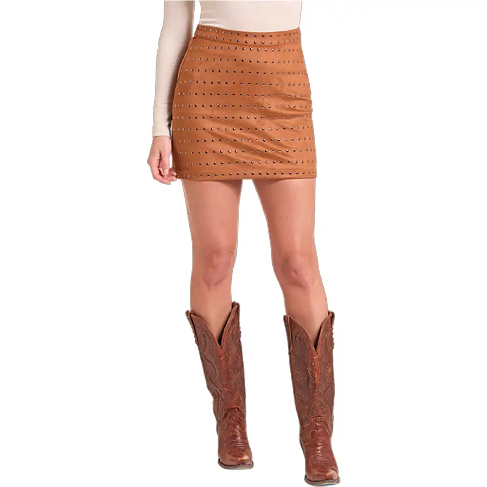 rock n roll denim women's microsuede skirt brown