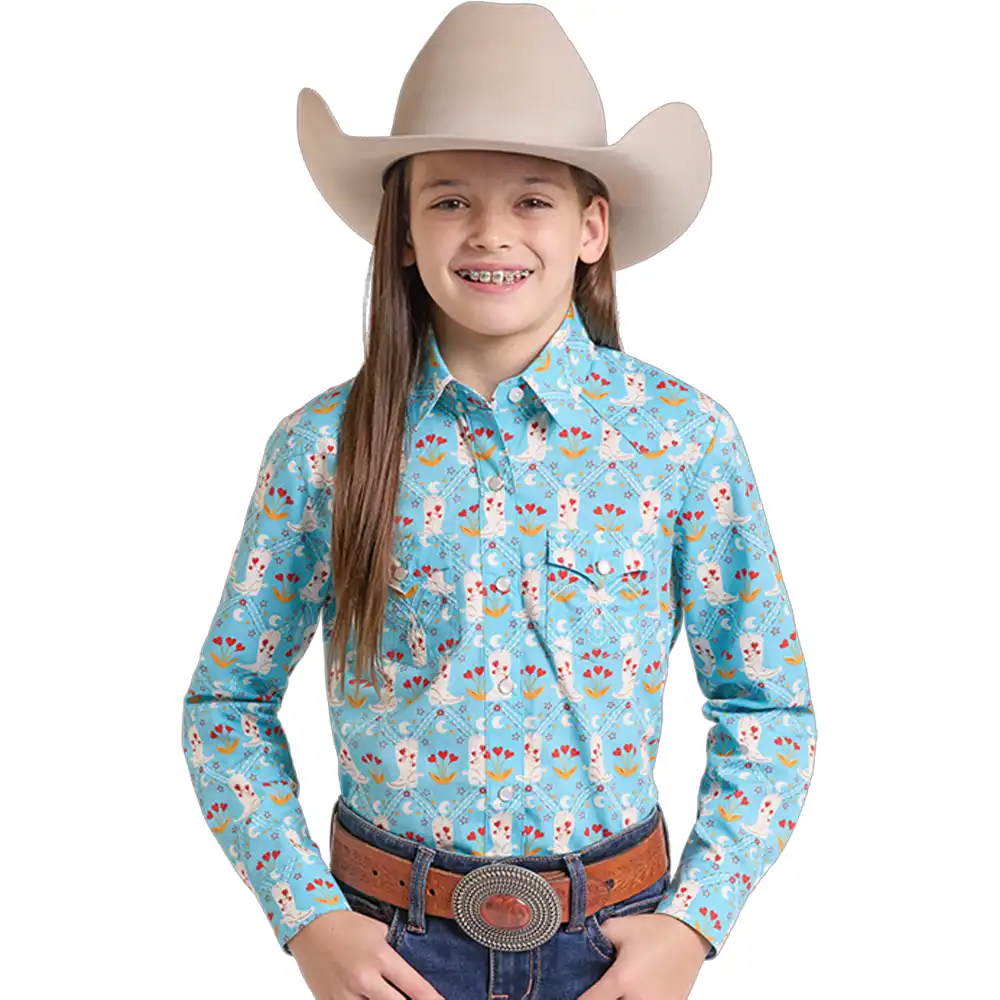 panhandle slim girl's long sleeve shirt turquoise