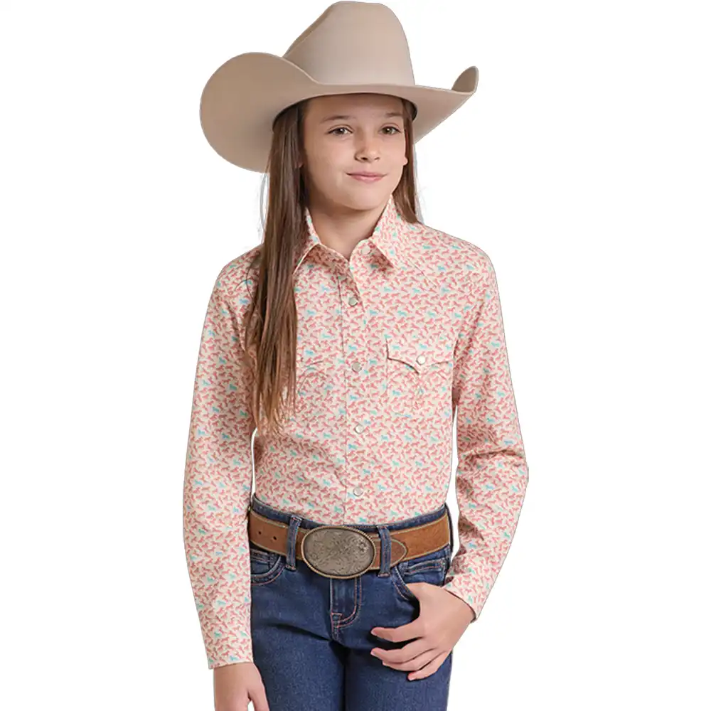 panhandle slim girl's long sleeve shirt peach