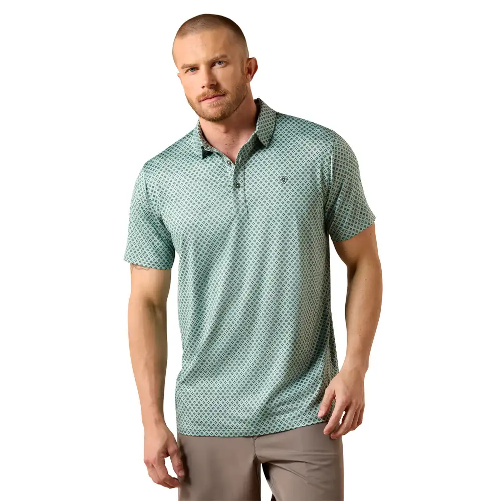 ariat all over print heathered fitted polo