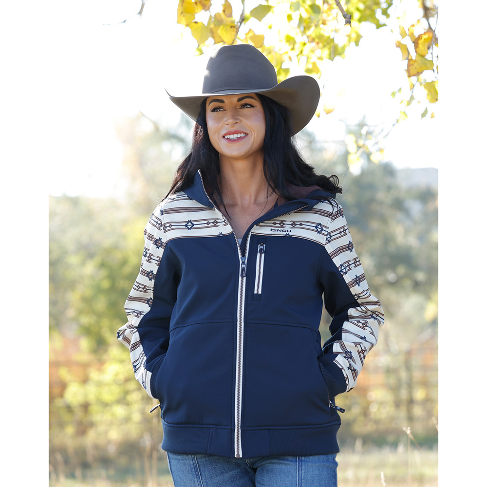 Women's Navy Aztec Bonded Softshell Hoodie