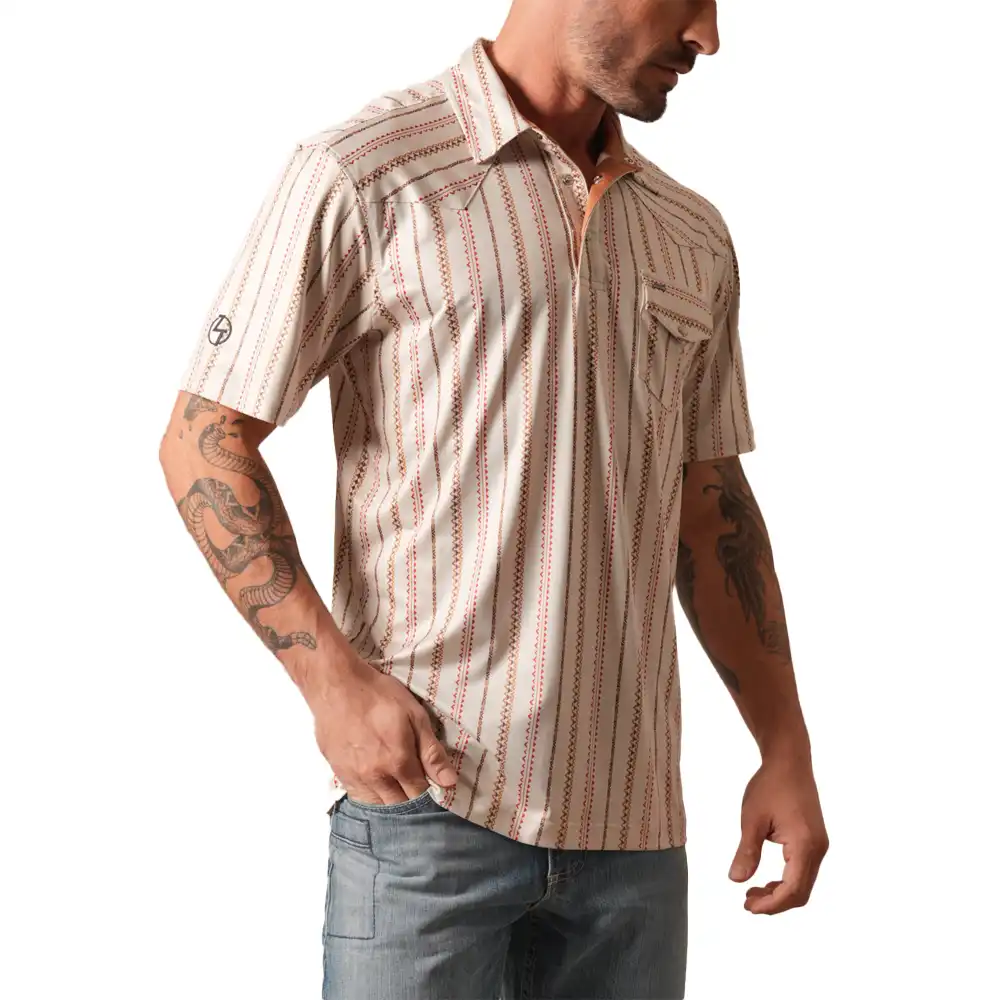 kimes ranch z-stripe short sleeve printed polo - natural