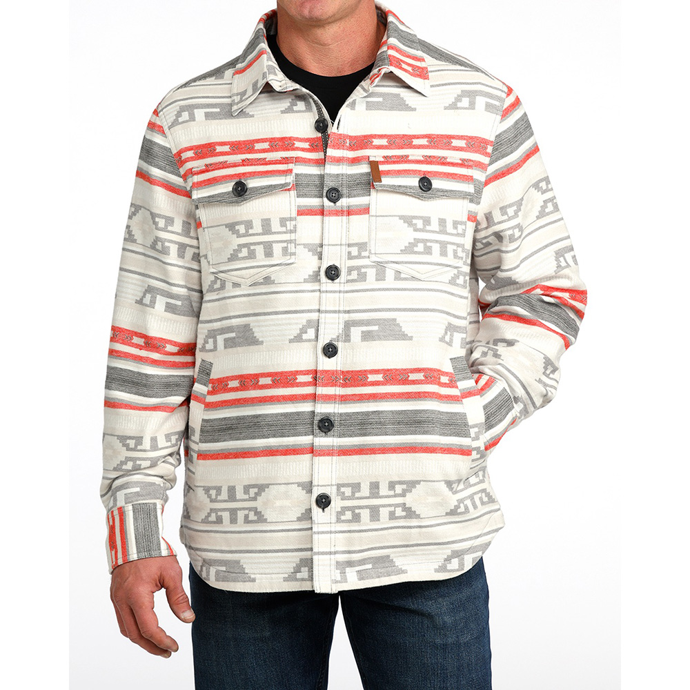 Men's Grey Cotton Jacquard Shirt Jacket