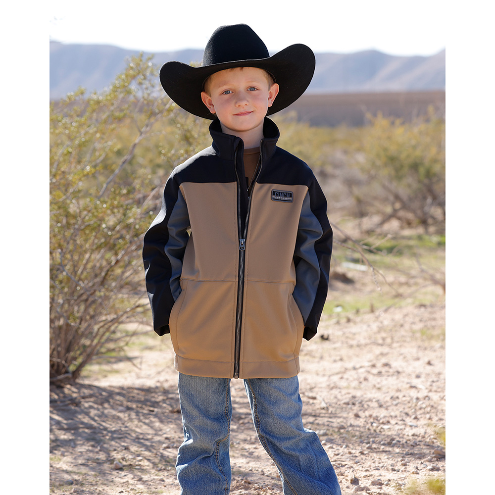 Youth Tan Color Block Softshell Jacket
