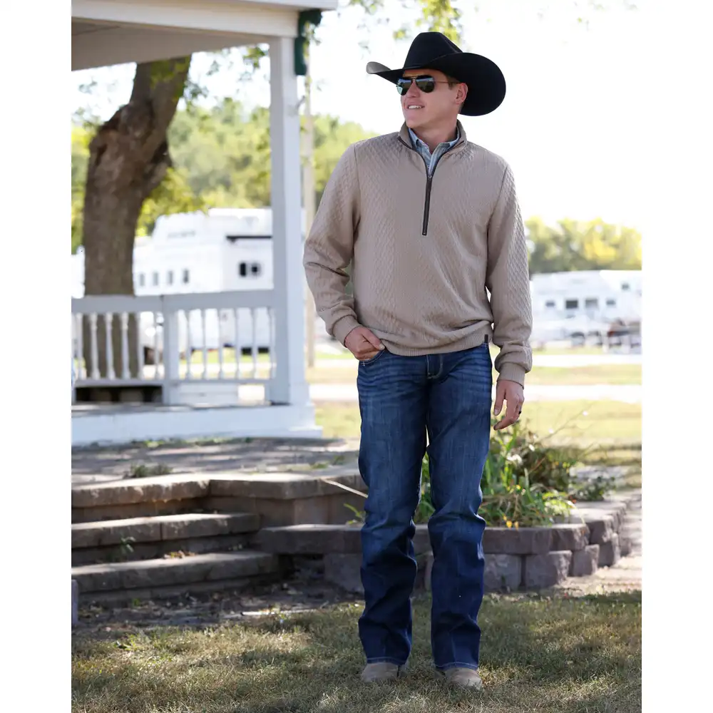Men's Stone Poly Knit Textured 1/2 Zip Pullover