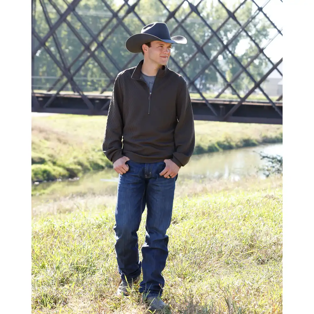 Men's 1/2 Zip Textured Pullover - Brown