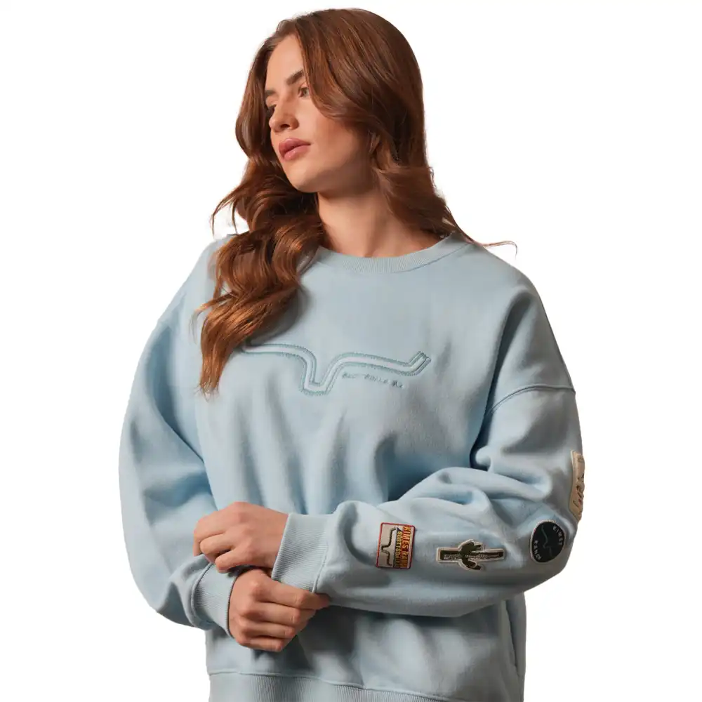 kimes ranch saguaro patchwork crewneck - faded denim