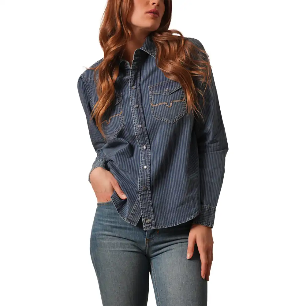 kimes ranch frankie denim shirt - indigo stripe