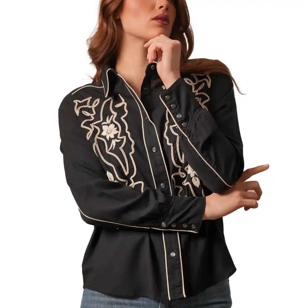 kimes ranch stevie corded embroidered shirt - black