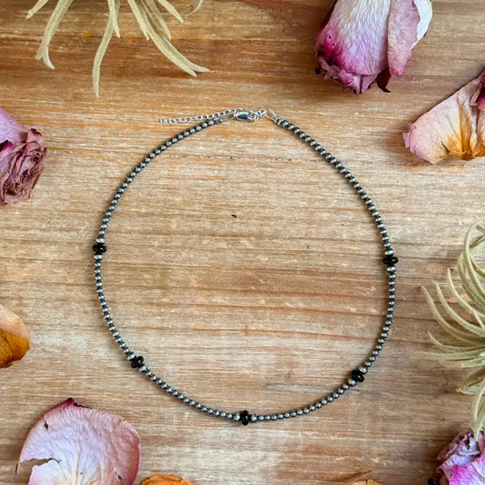 sterling silver pearl and black necklace