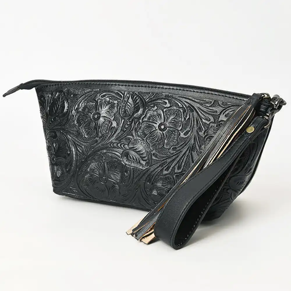 american darling black leather clutch