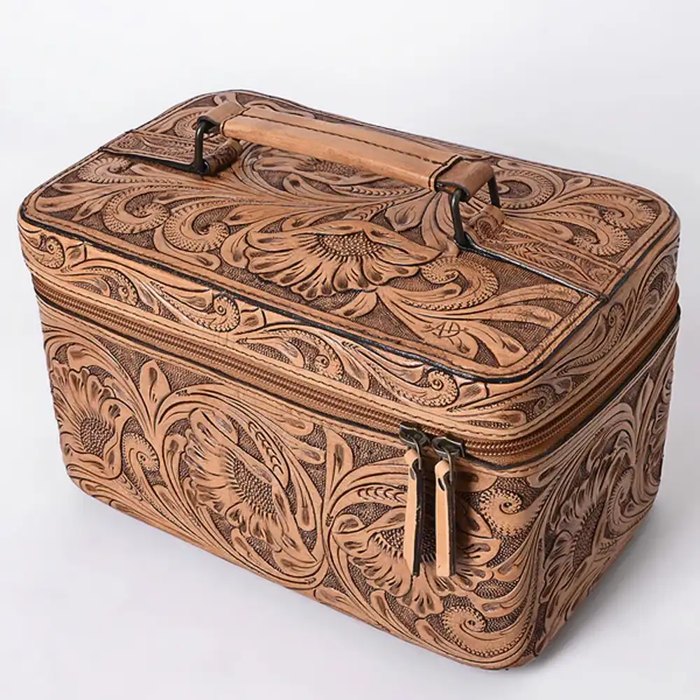 american darling leather tooled jewelry box