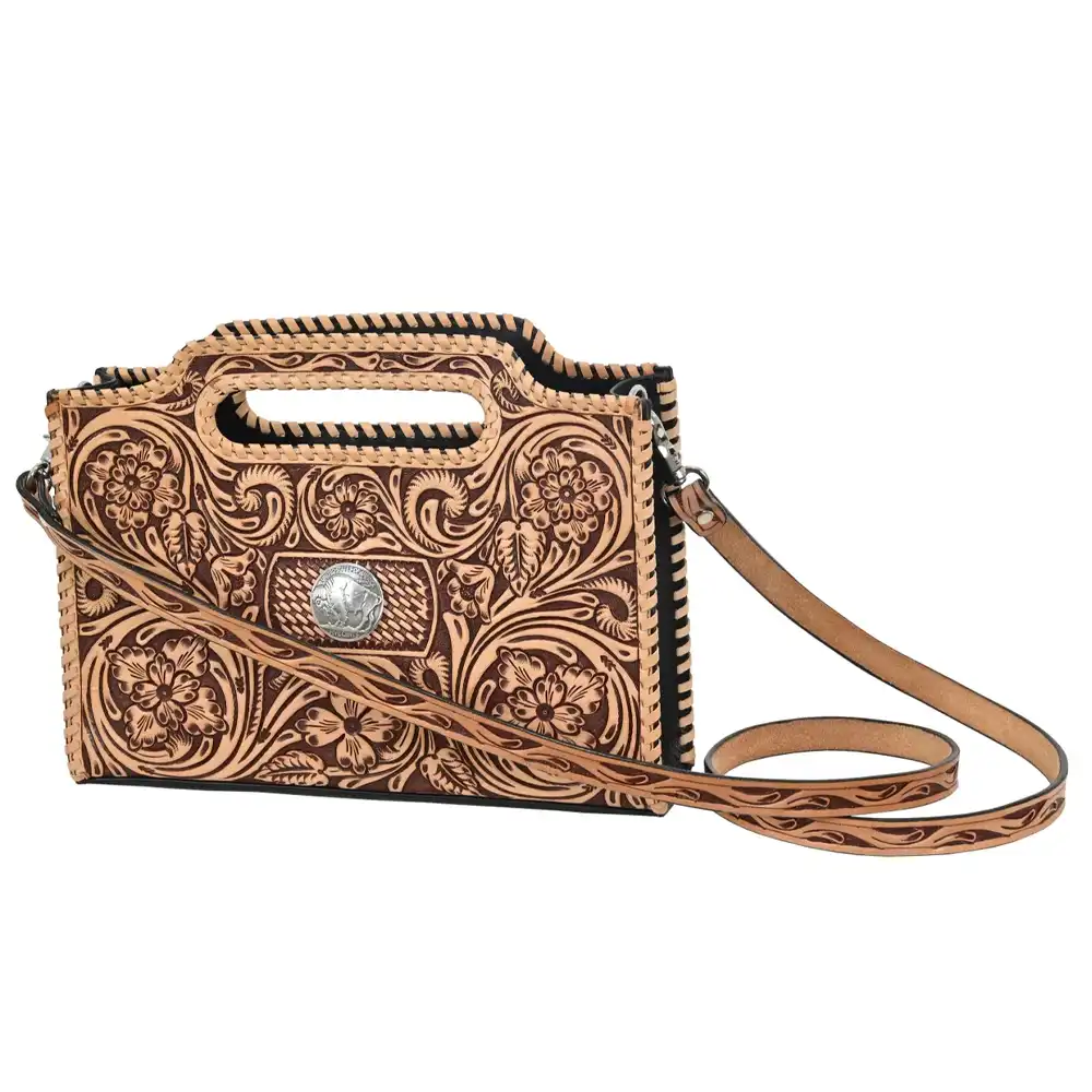 rafter t ranch brown tooled handbag