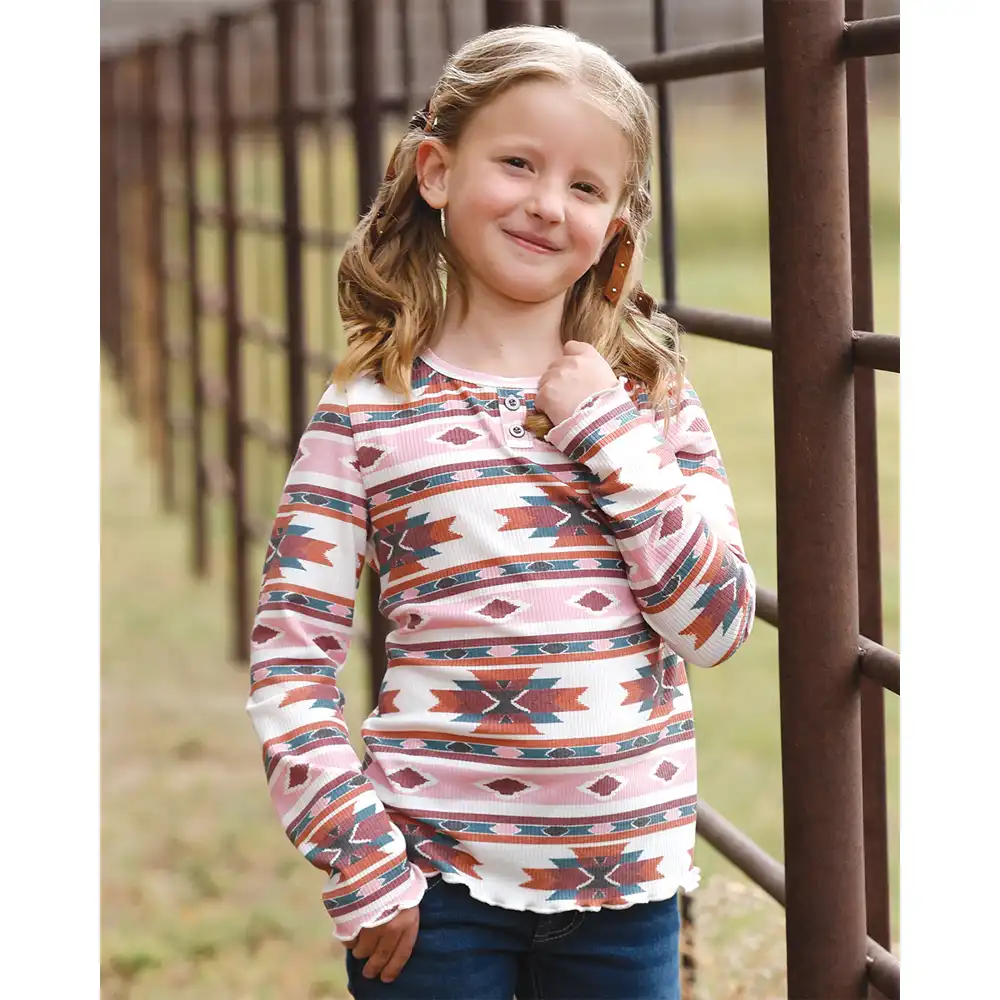 girl's long sleeve tee pink aztec