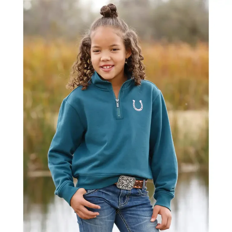 girl's teal pullover