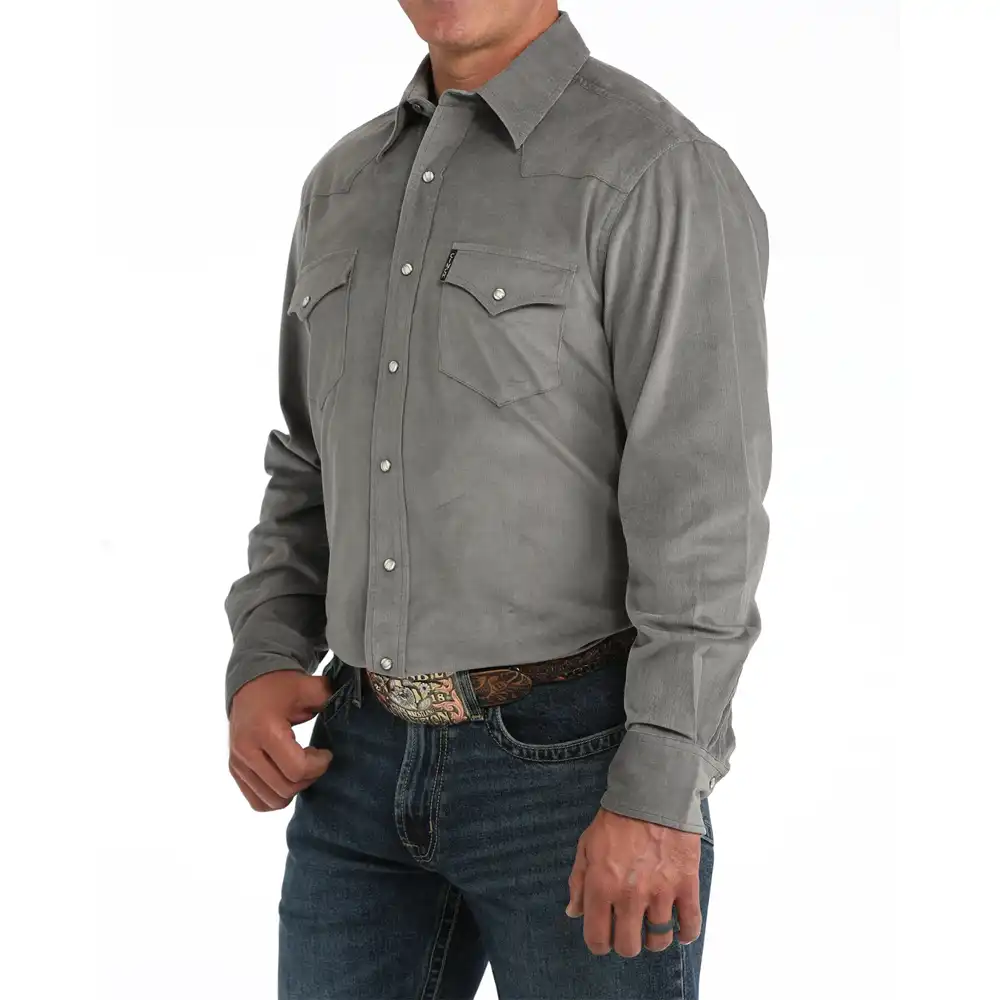 cinch men's long sleeve shirt grey corduroy