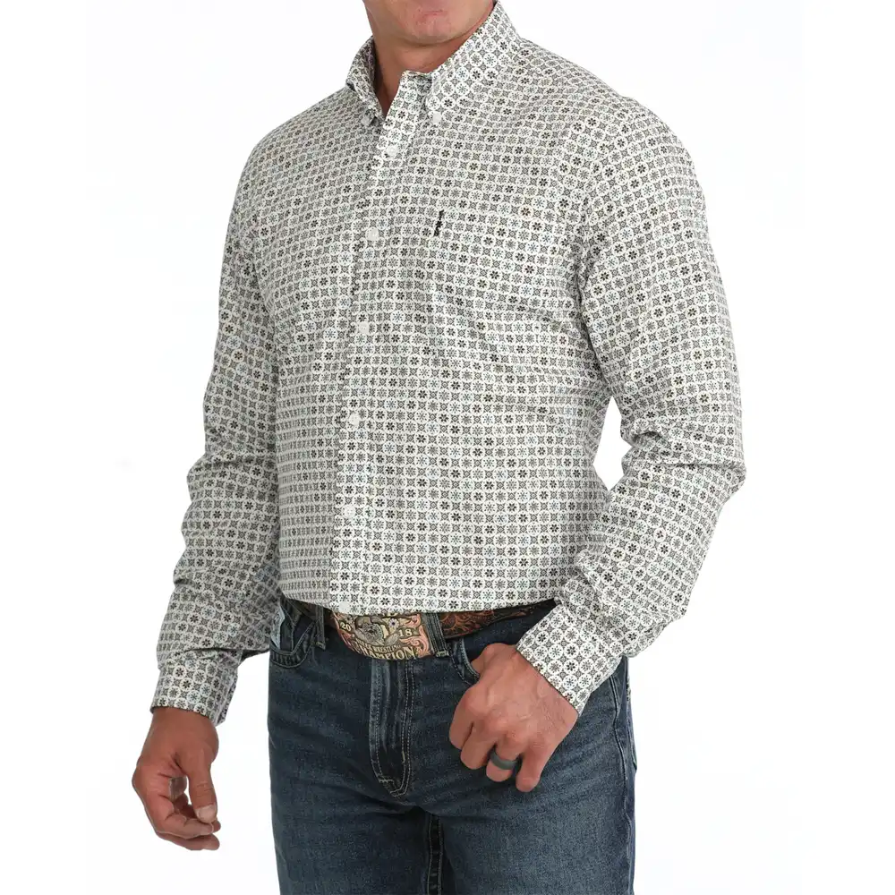 cinch men's long sleeve shirt cream