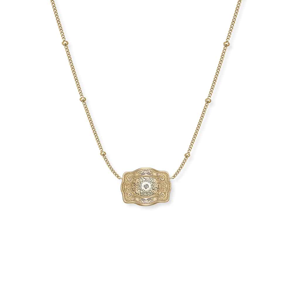 Gold Amelia Rose ultra mini buckle necklace.