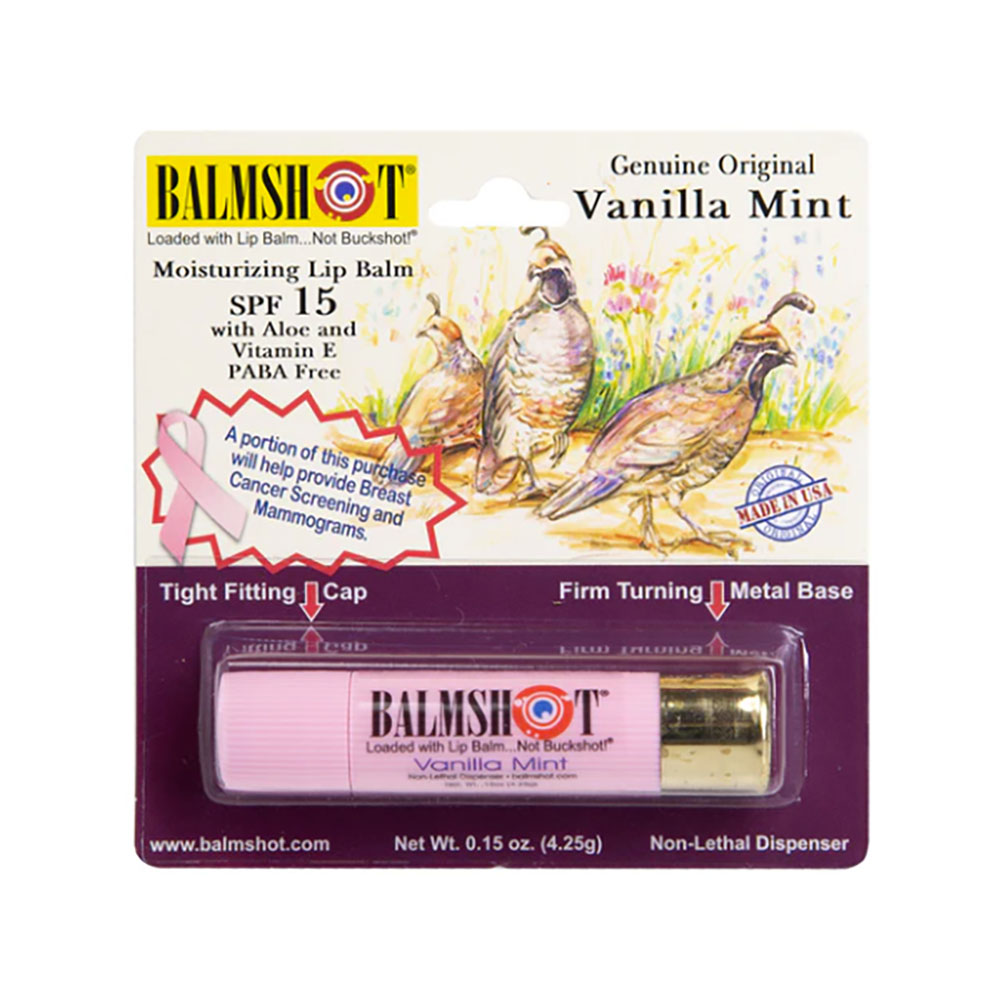 Pure pink vanilla mint balmshot lip balm.
