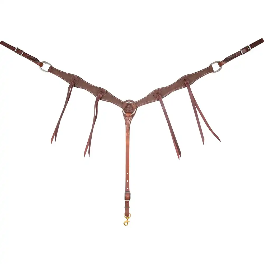 breastcollar, 1.5-inch with rosette strings - one size - chocolate roughout