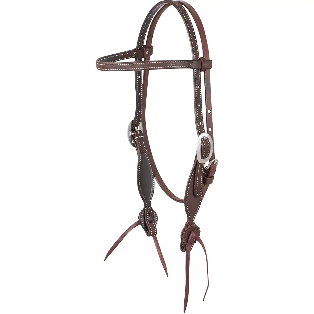 browband headstall with rosette strings - one size - chocolate roughout