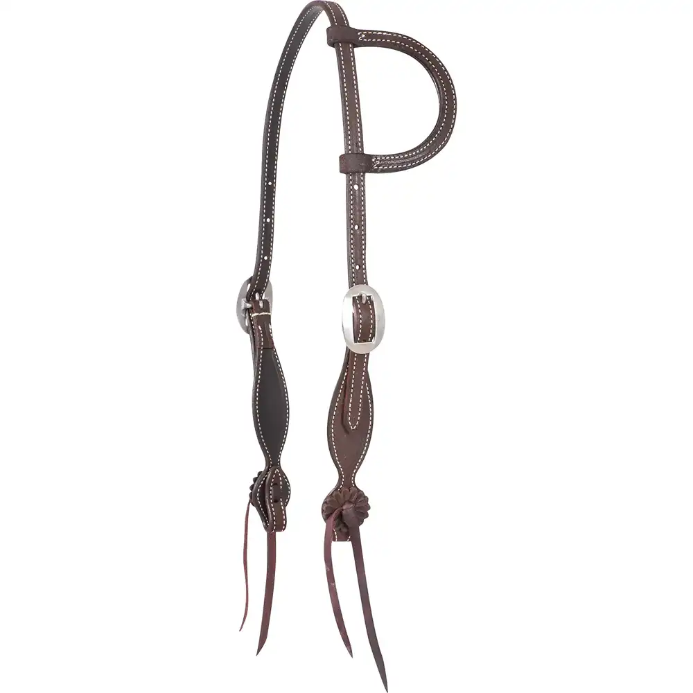 split ear headstall with rosette strings - one size - chocolate roughout
