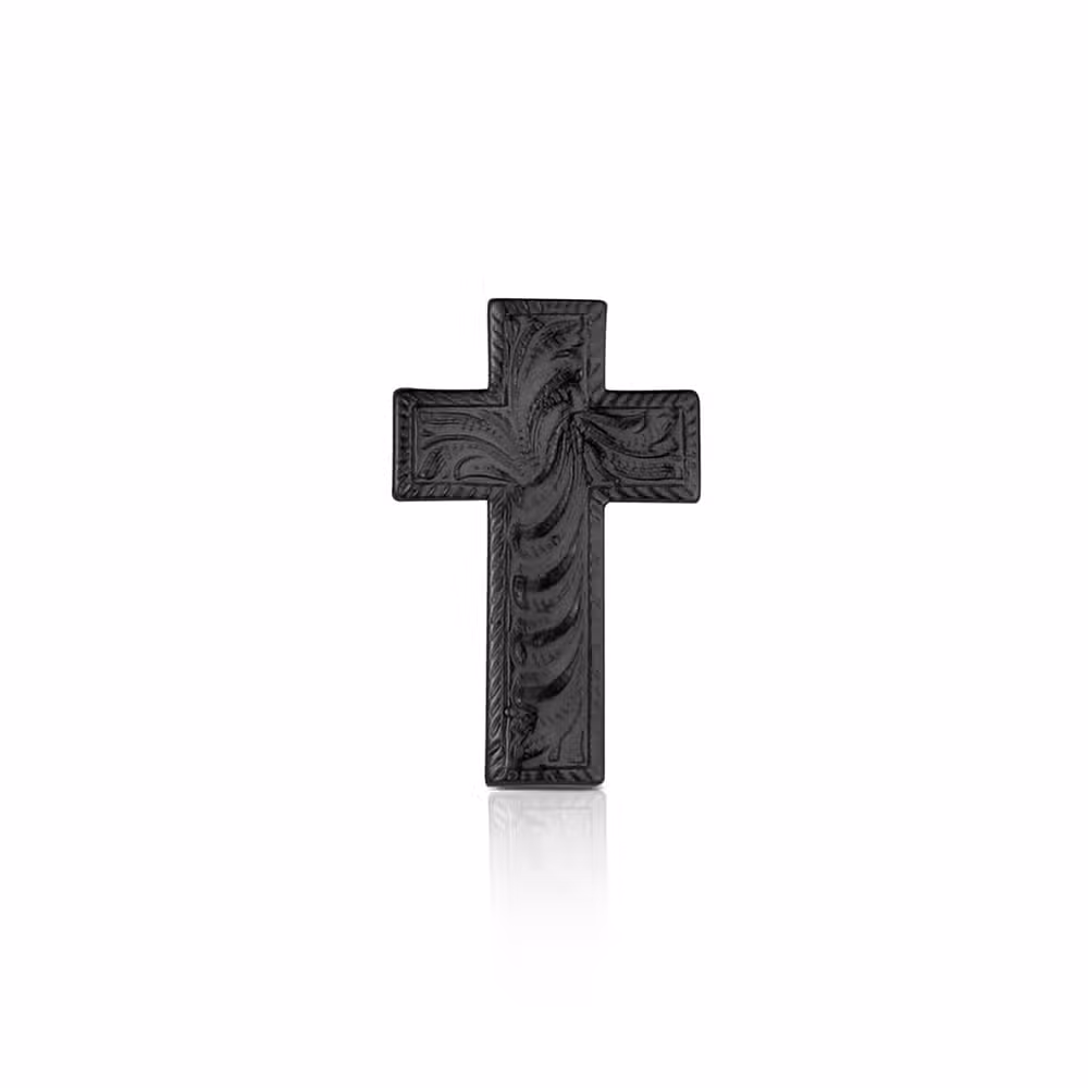 dark engraved cross pin