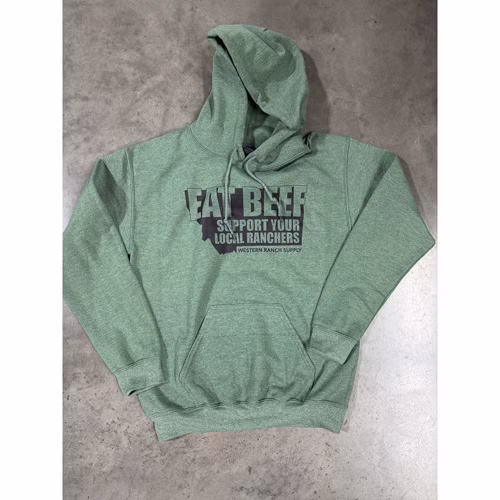 Montana state outline eat beef support local ranchers green hoodie sweatshirt.