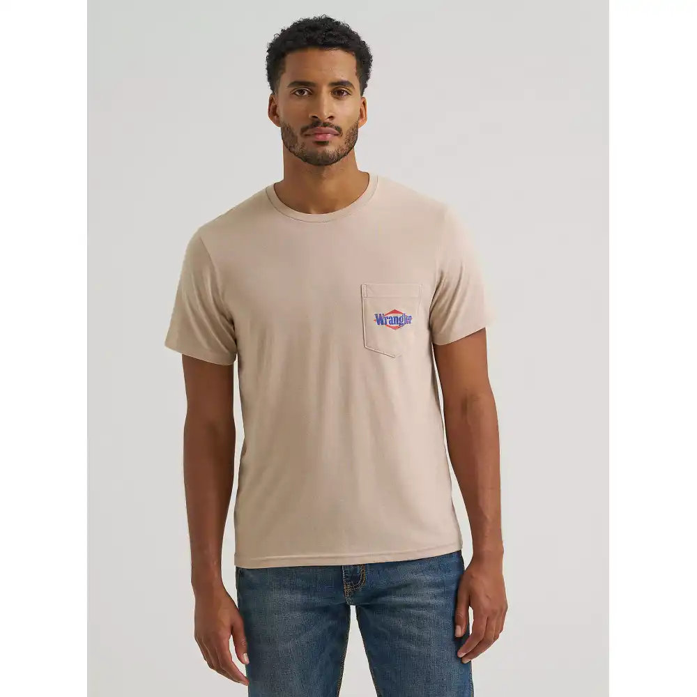 men's wrangler® graphic short sleeve pocket t-shirt - regular fit - oxford tan heather