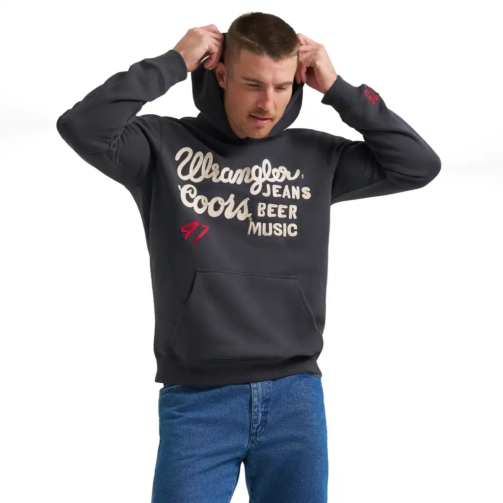 men's wrangler x coors unisex hoodie - washed black