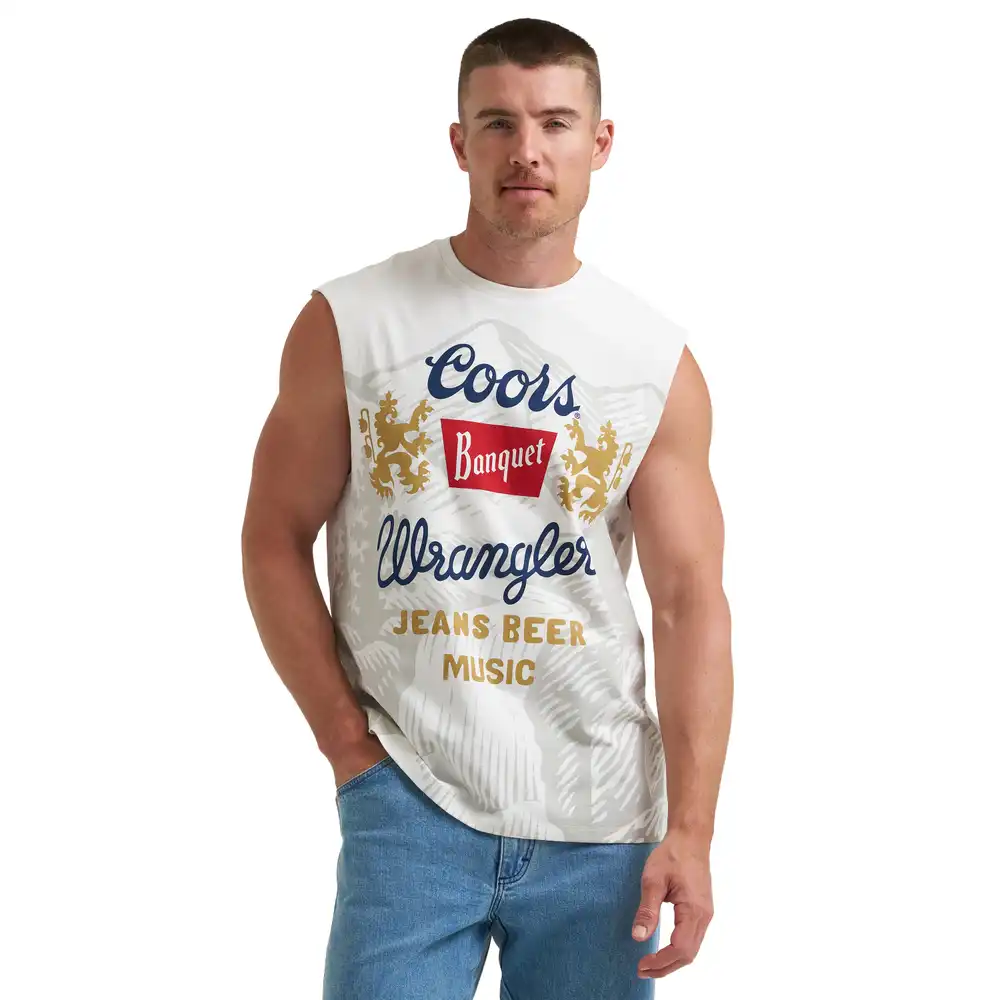men's wrangler x coors unisex cut-off tank - marshmallow