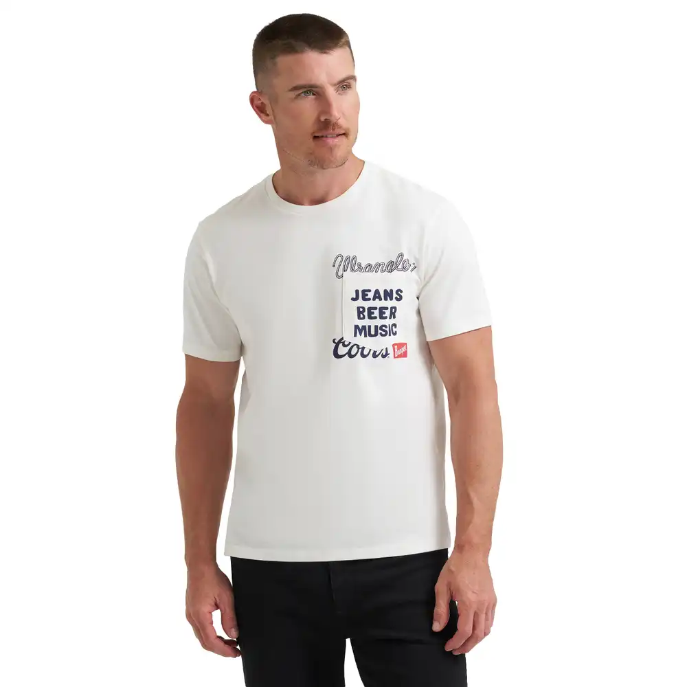 men's wrangler x coors unisex pocket t-shirt - marshmallow