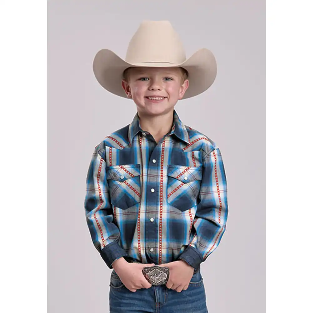 americana collection - boy's long sleeve shirt - blue plaid