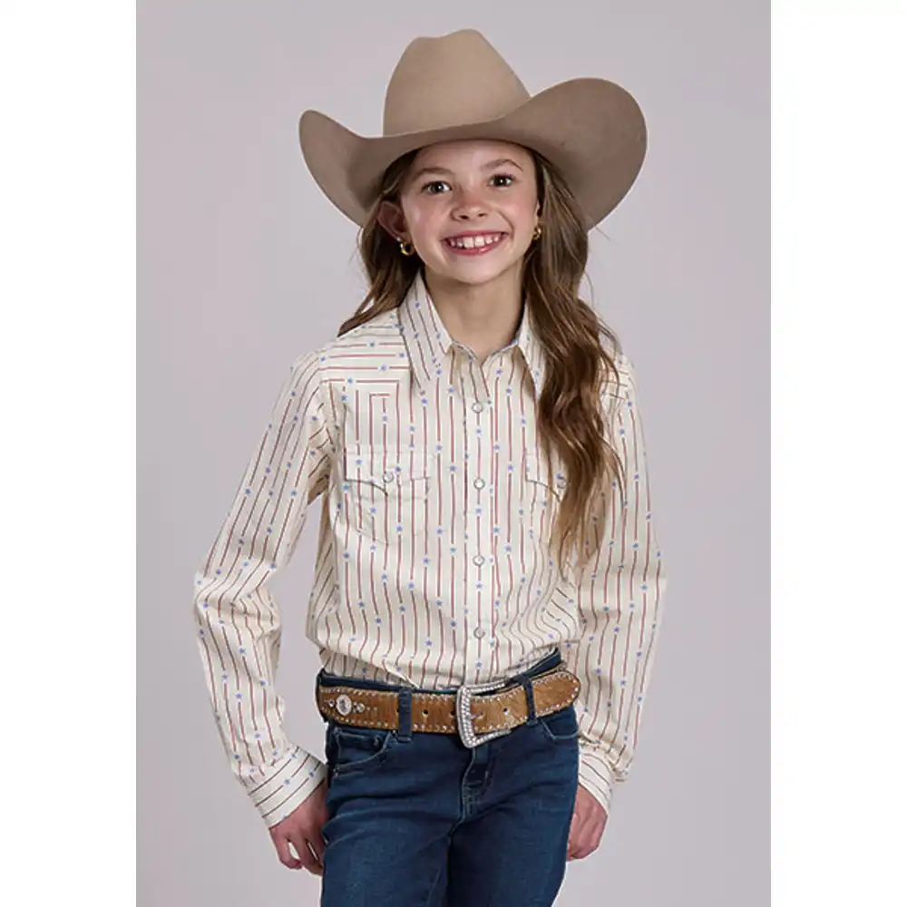 americana collection - girl's long sleeve vertical striped print shirt