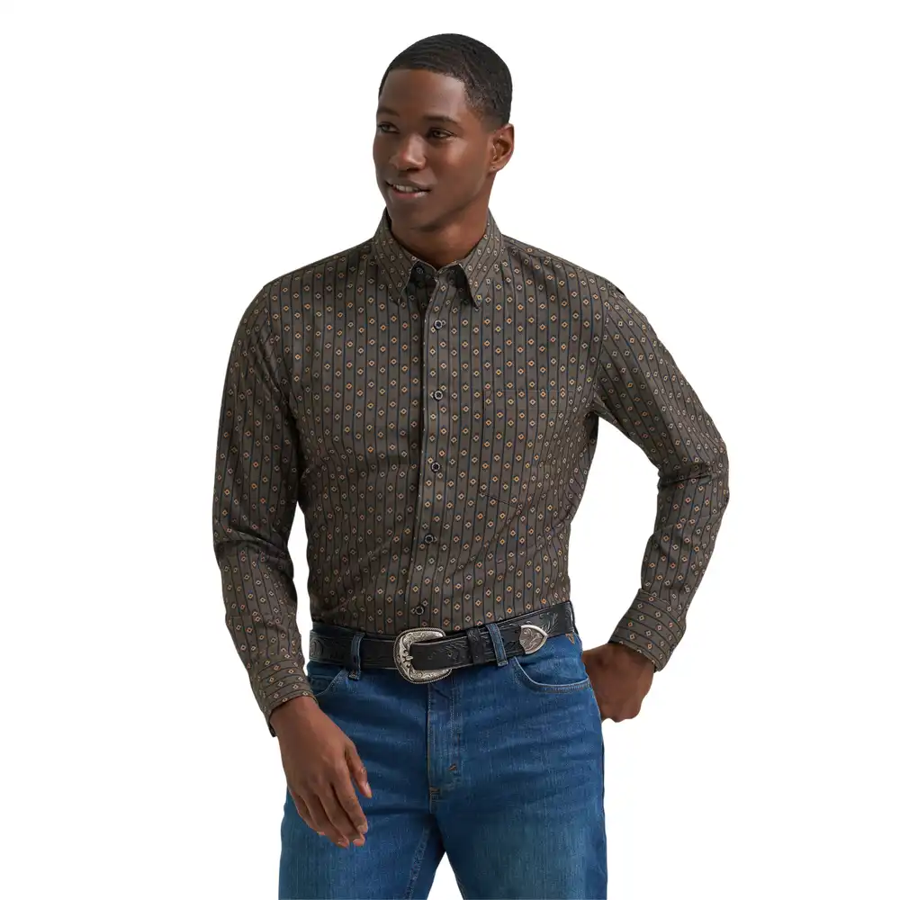 wrangler® x cody johnson long sleeve performance shirt - classic fit - buttons - brown