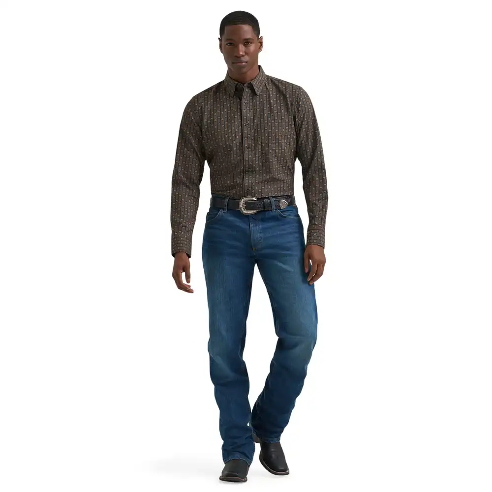 wrangler® x cody johnson long sleeve performance shirt - classic fit - buttons - brown
