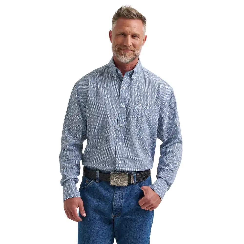 wrangler® george strait collection performance one pocket long sleeve shirt - relaxed fit - blue
