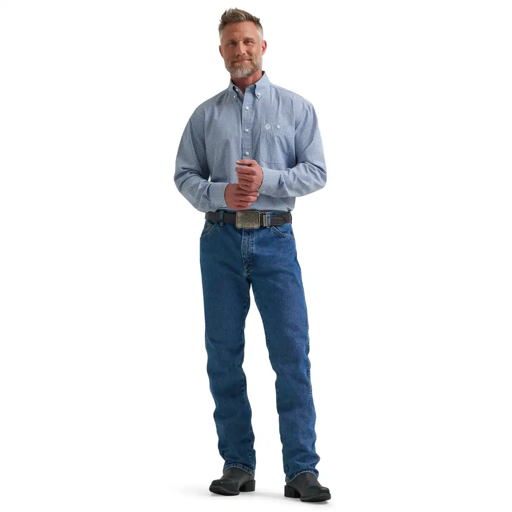 wrangler® george strait collection performance one pocket long sleeve shirt - relaxed fit - blue