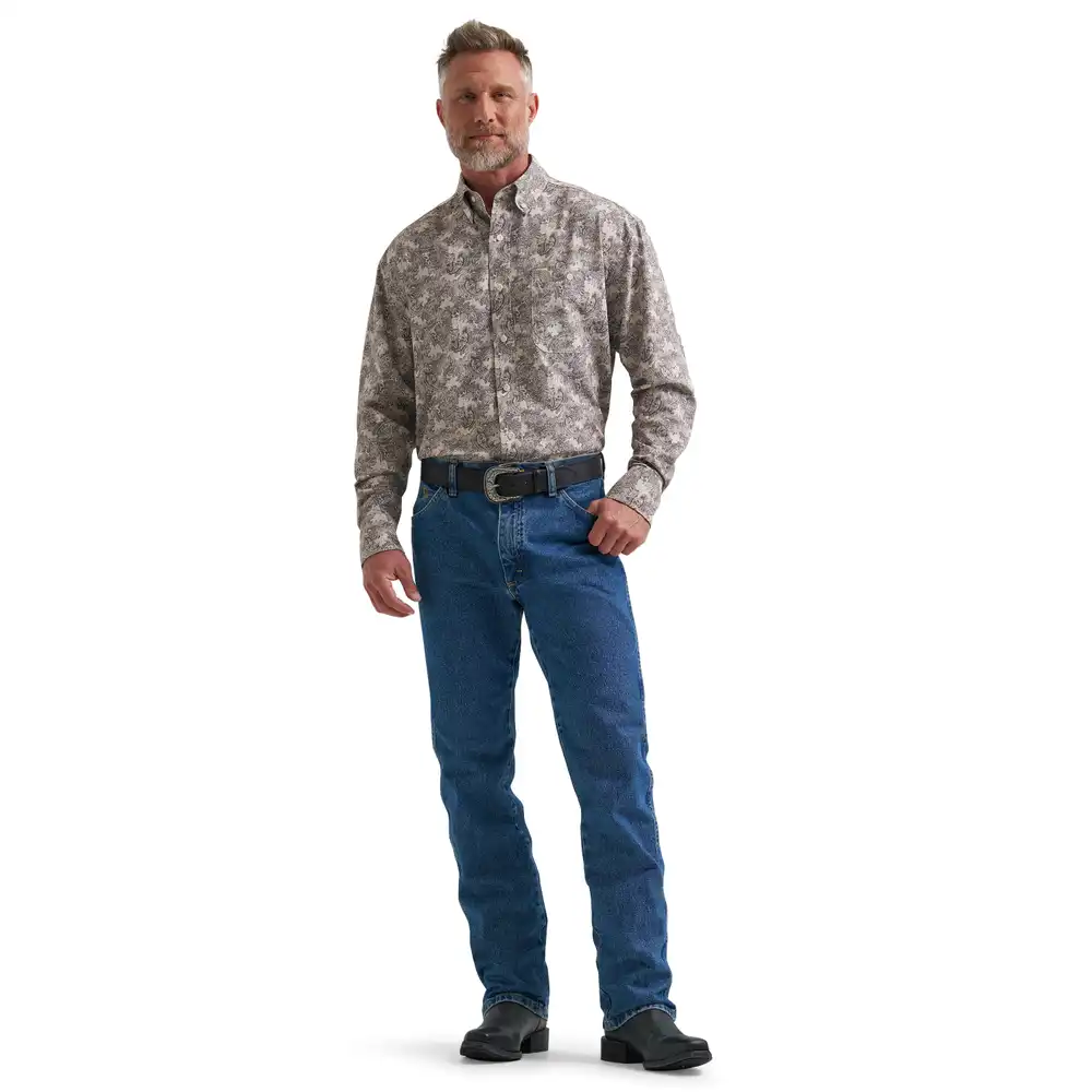 wrangler® george strait collection performance one pocket long sleeve shirt - relaxed fit - brown