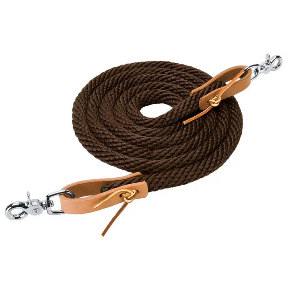 poly roper reins with scissor snap - 3/8" x 8' / brown
