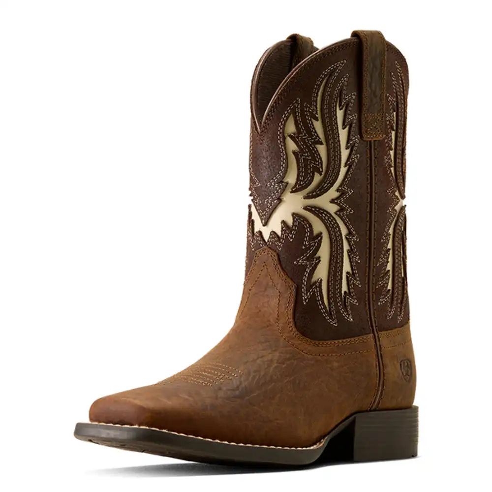 youth - driftwood wide square toe western boot