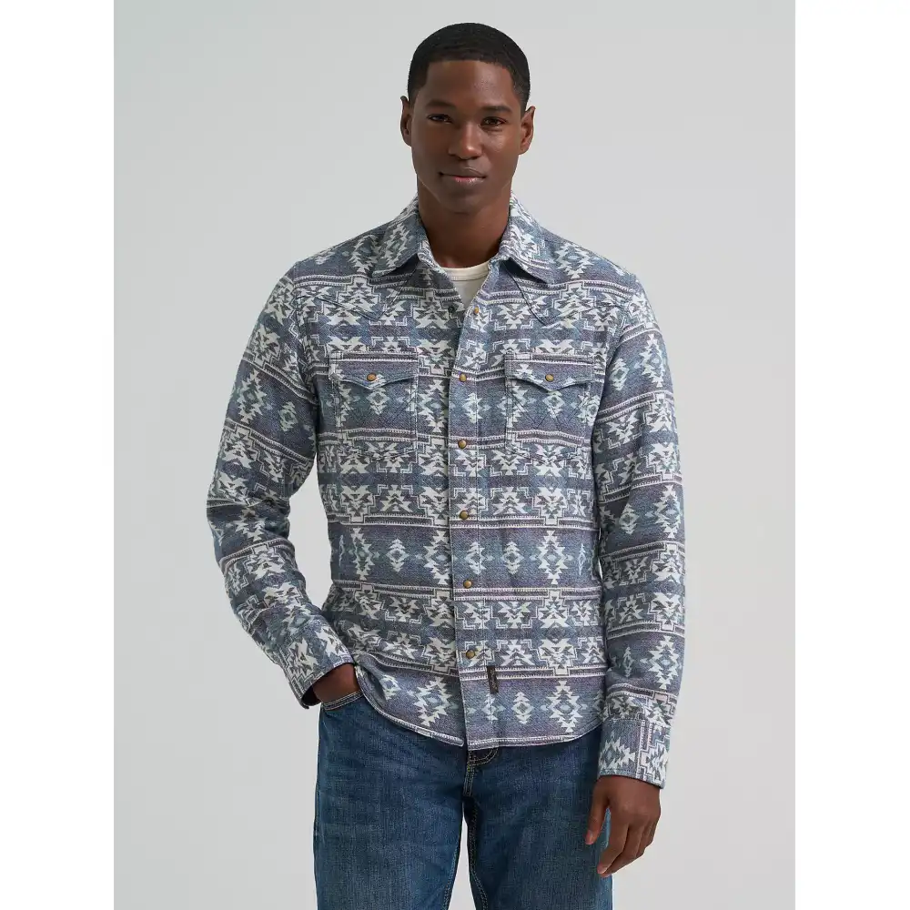 men's wrangler retro® premium western snap jacquard shirt -grey canyon